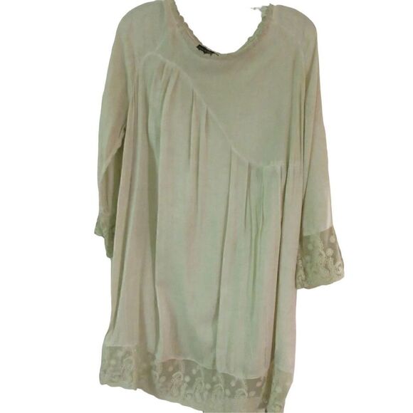 DOLCE BIANCA ITALIA DRESS LIGHT GREEN LACE ACCENTS SIZE LARGE - Picture 1 of 5
